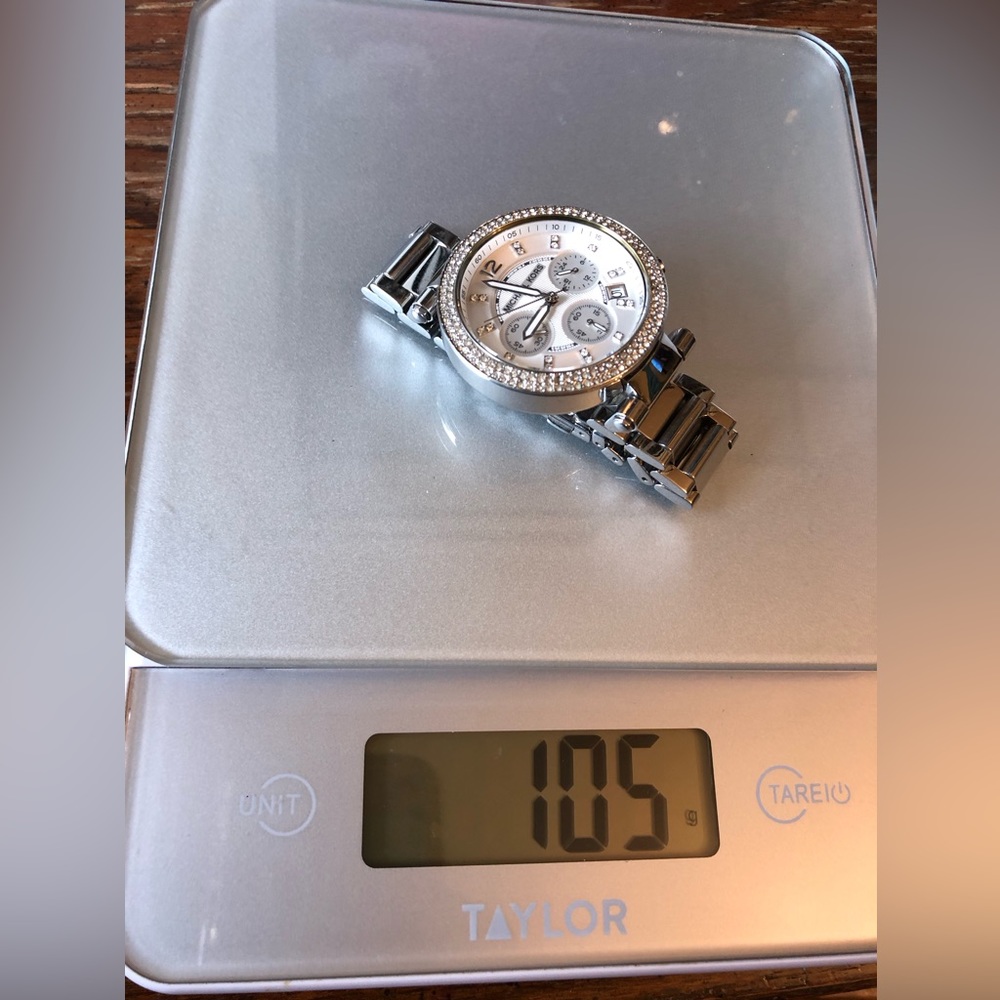 (181)Michael Kors Parker Chronograph Silver-Tone Stainless Steel Watch Women's - Picture 3 of 8